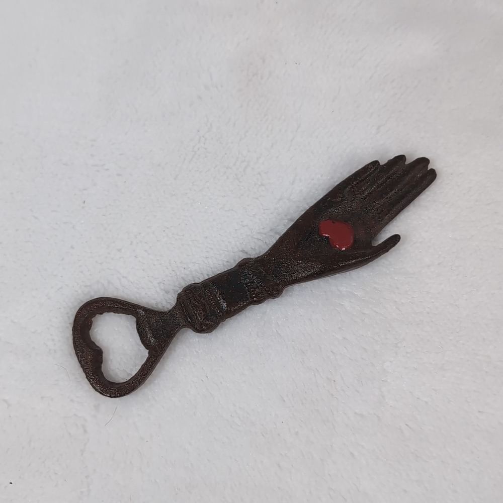 Cast Iron Hand With Heart Bottle Opener- Bar Decor-Hand Forged Iron